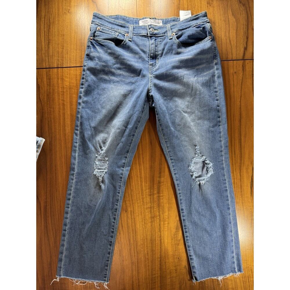 Signature Levi Strauss Women's Size 12 W31 Jeans Mid Rise Boyfriend Frayed Crop